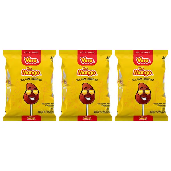 3 Pack - Vero Mango Lollipops Coated with Chili Powder 40 Count Vero
